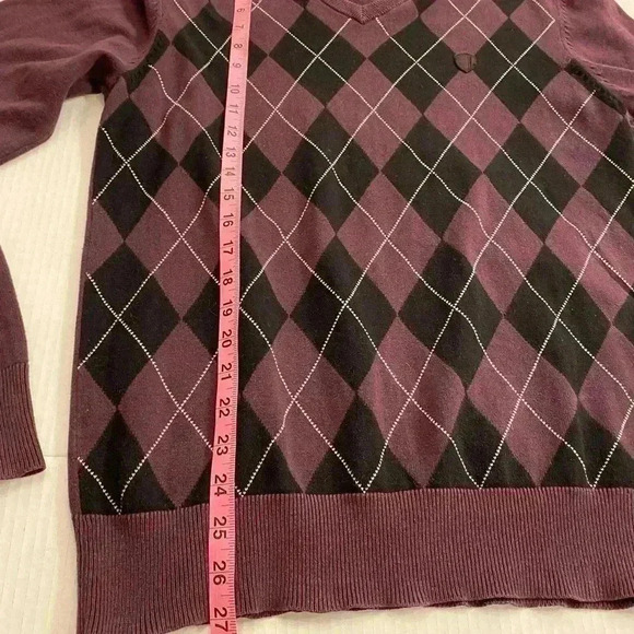 Men’s Argyle V-Neck Long Sleeve Cotton Black Purple Pullover medium - Picture 7 of 12